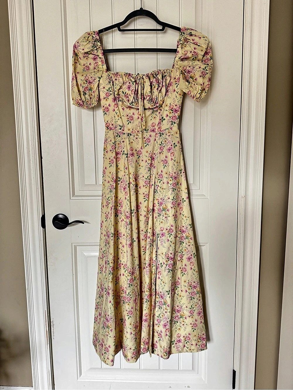 HOUSE OF CB Tallulah Floral Midi Dress Yellow & Pink XS